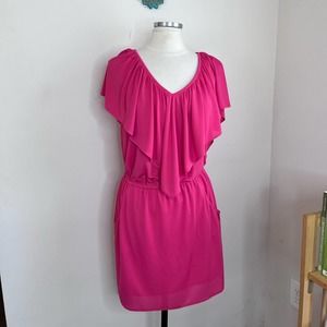 Tibi ruffled v-neck sleeveless dress pink medium